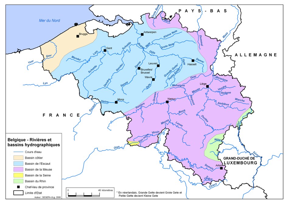 Carte des bassins Meuse - Escaut